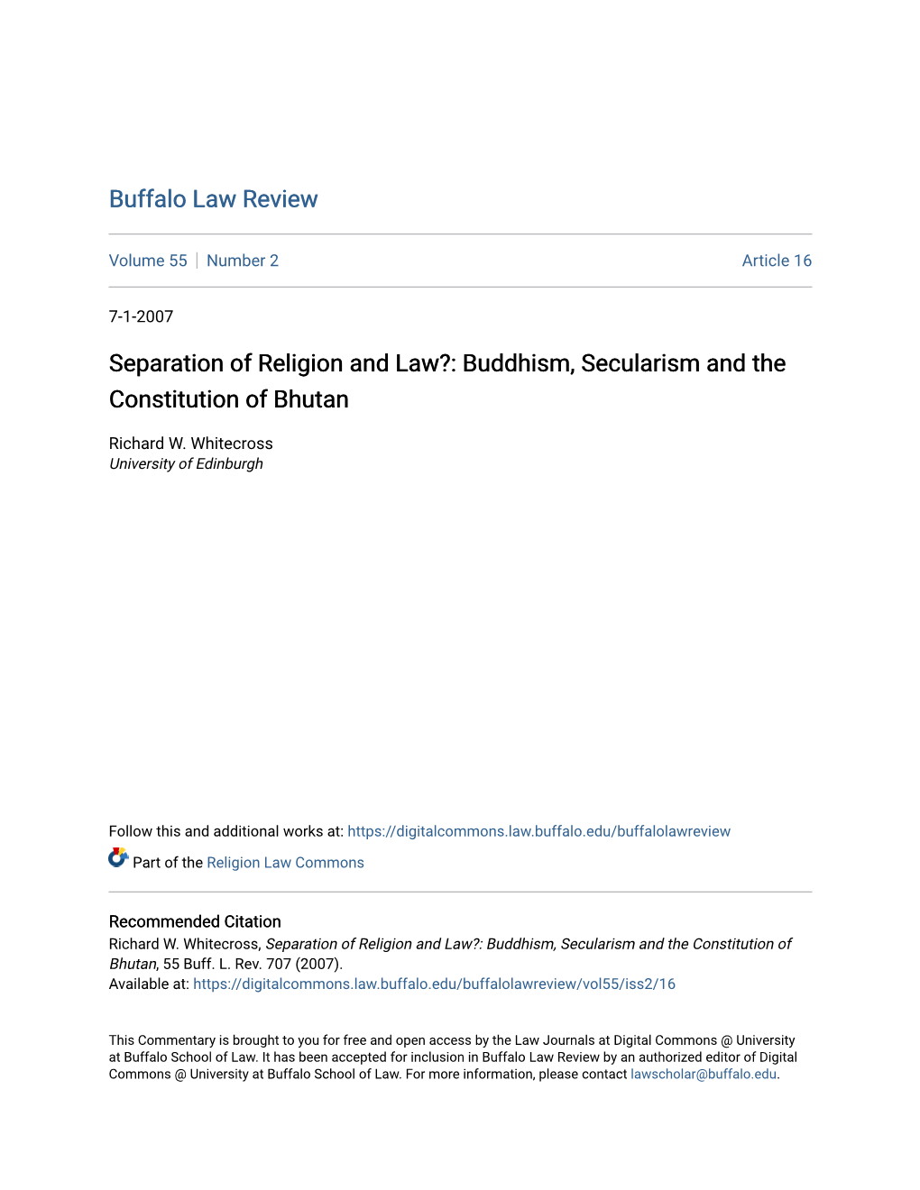 Buddhism, Secularism and the Constitution of Bhutan