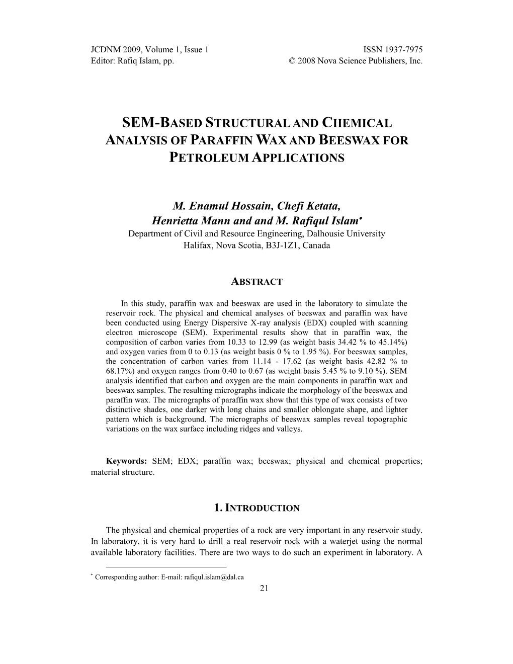 Sem-Based Structural and Chemical Analysis of Paraffin Wax and Beeswax for Petroleum Applications