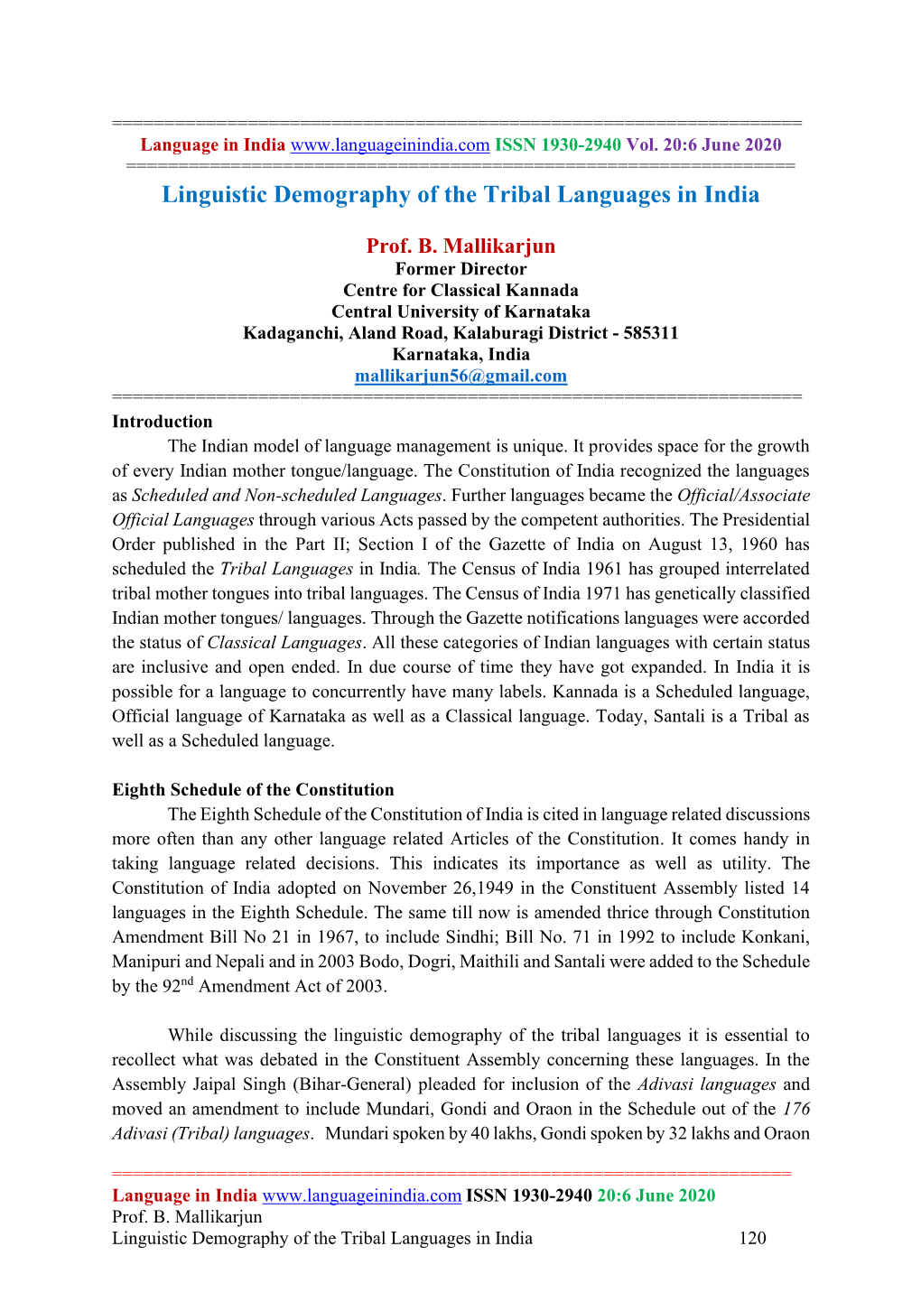 Linguistic Demography of the Tribal Languages in India