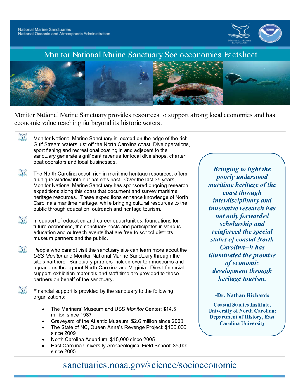 Monitor National Marine Sanctuary Socioeconomics Factsheet