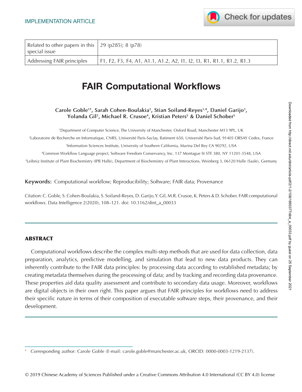 FAIR Computational Workflows Downloaded from by Guest on 25 September 2021