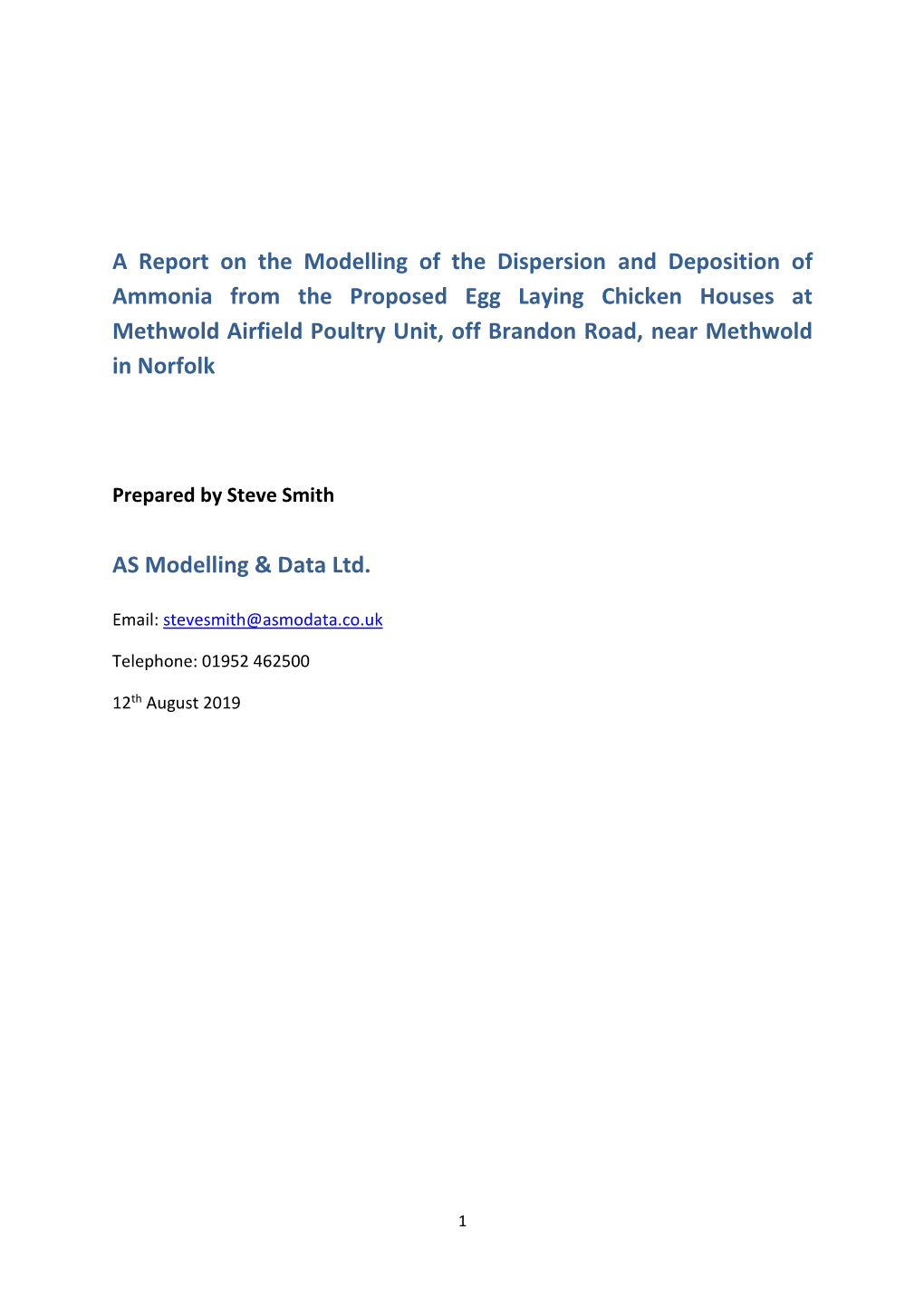 A Report on the Modelling of the Dispersion and Deposition Of