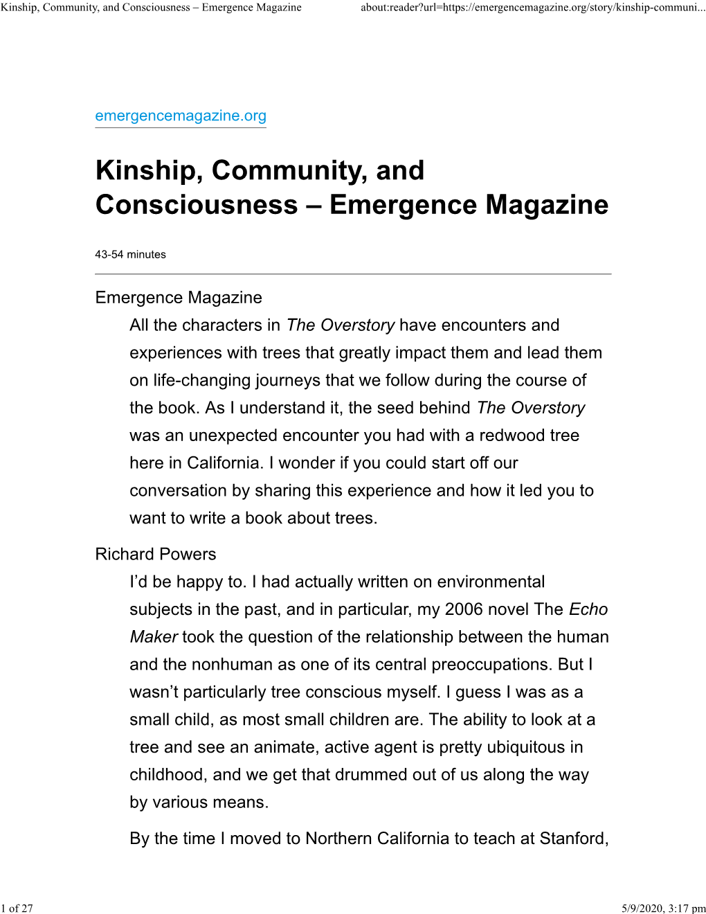 Kinship, Community, and Consciousness – Emergence Magazine About:Reader?Url=