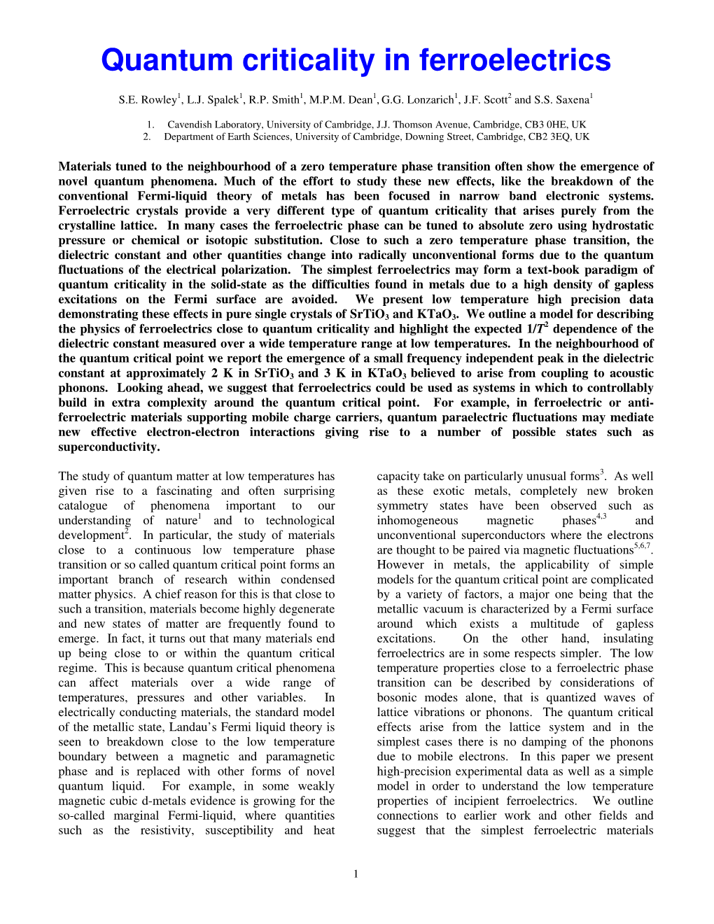 Quantum Criticality in Ferroelectrics