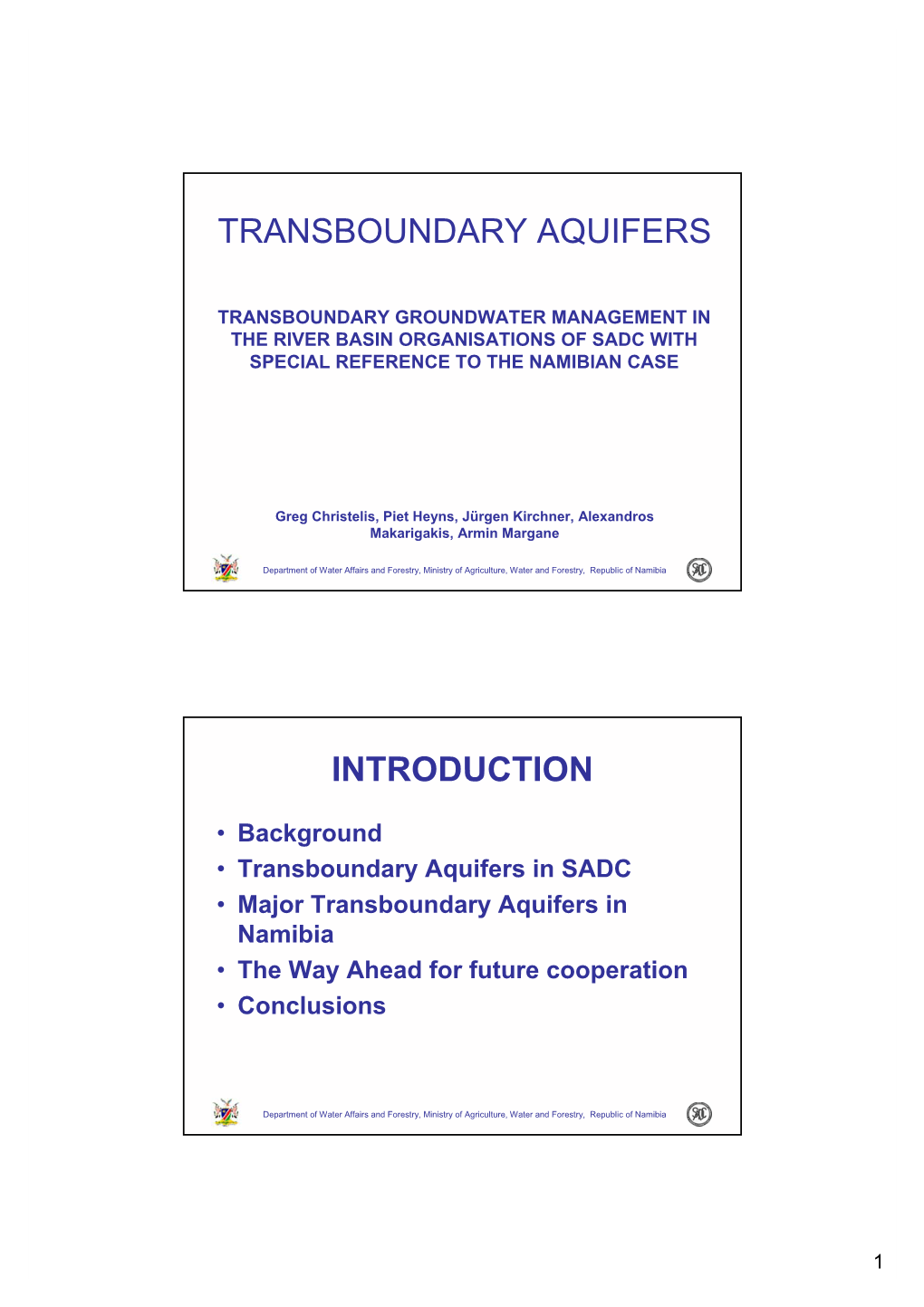 Transboundary Aquifers Introduction