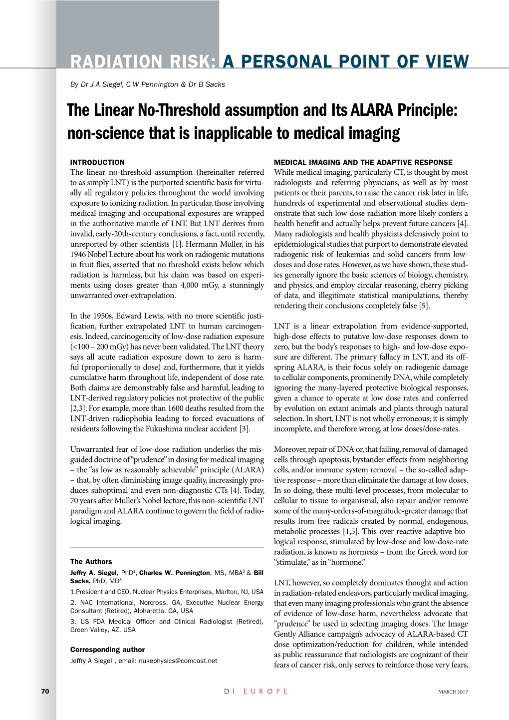 The Linear No-Threshold Assumption and Its Alara Principle: Non-Science That Is Inapplicable to Medical Imaging Radiation Risk