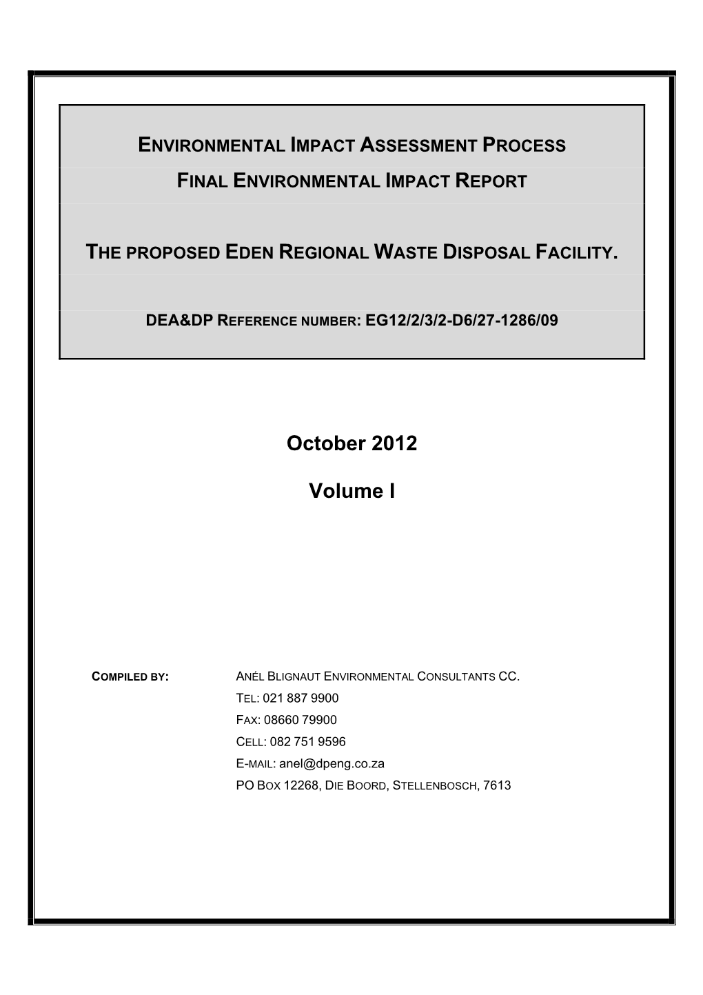 Regional Landfill Facility: Environmental Impact Report