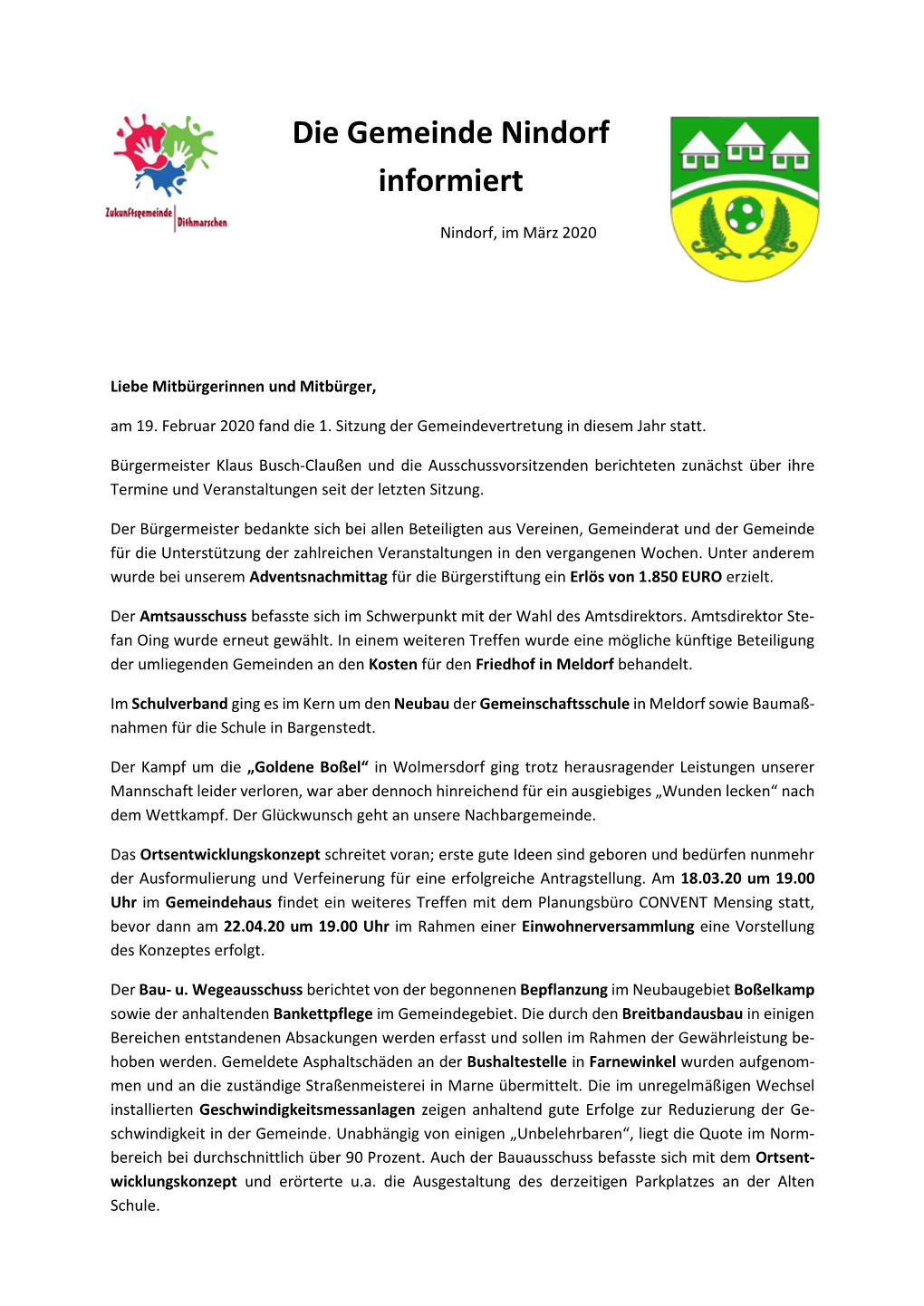 Die Gemeinde Nindorf Informiert