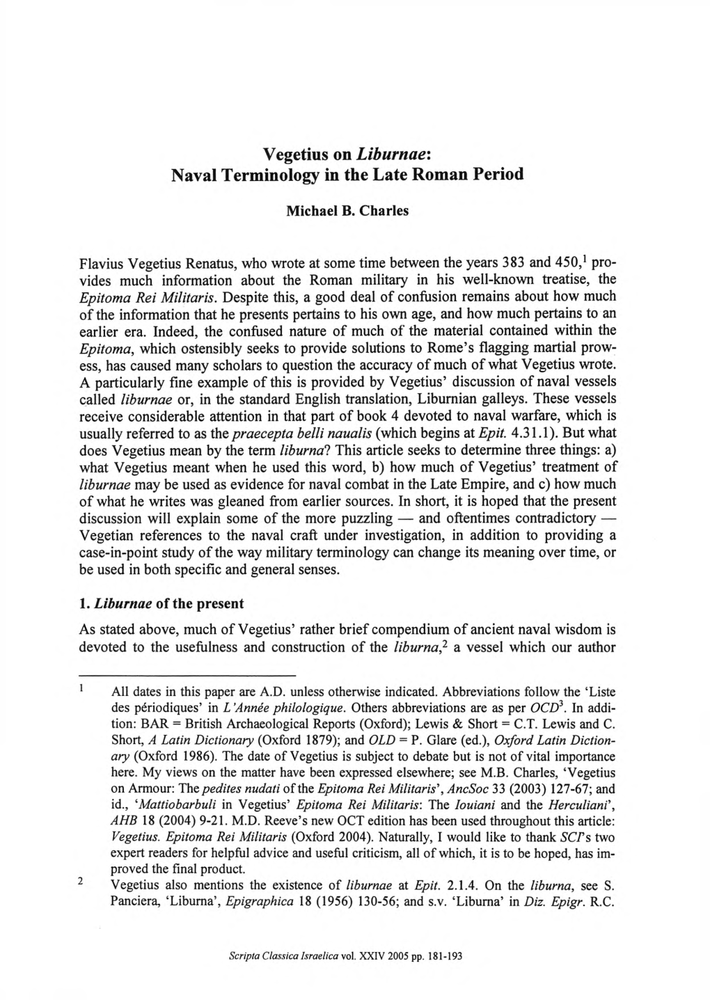 Vegetius on Liburnae·. Naval Terminology in the Late Roman Period