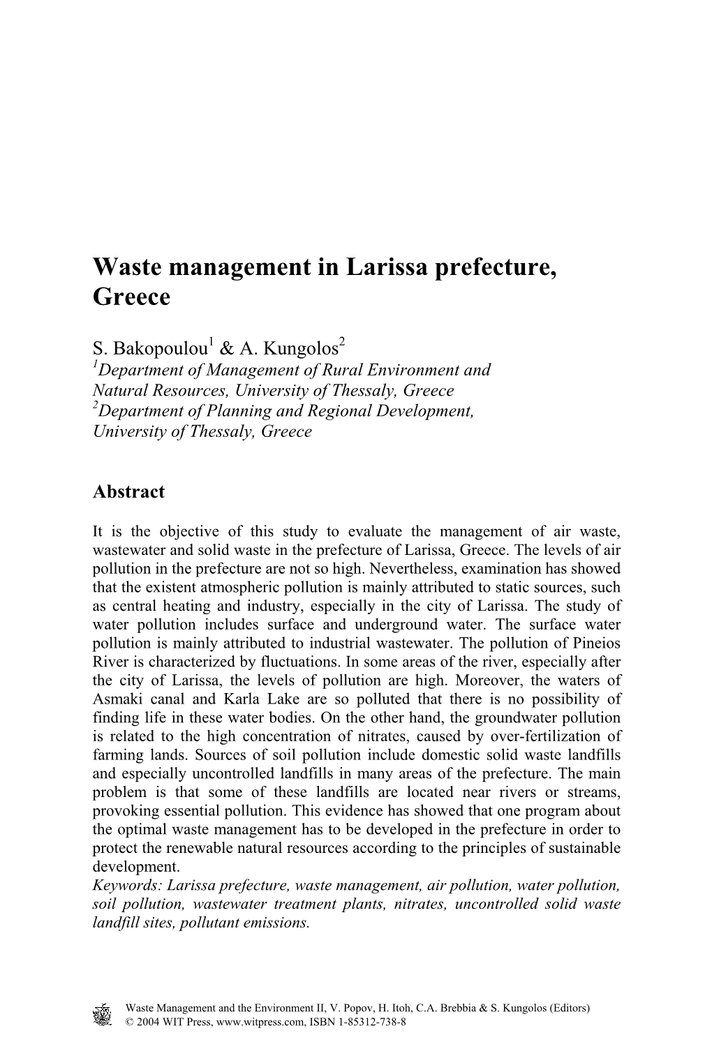 Waste Management in Larissa Prefecture, Greece