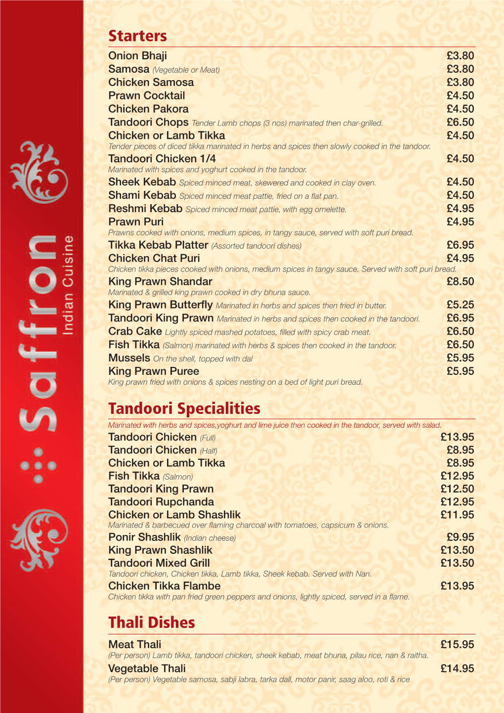 Starters Tandoori Specialities Thali Dishes