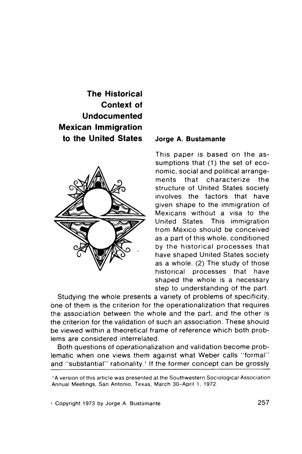 The Historical Context of Undocumented Mexican Immigration to the United States Jorge A