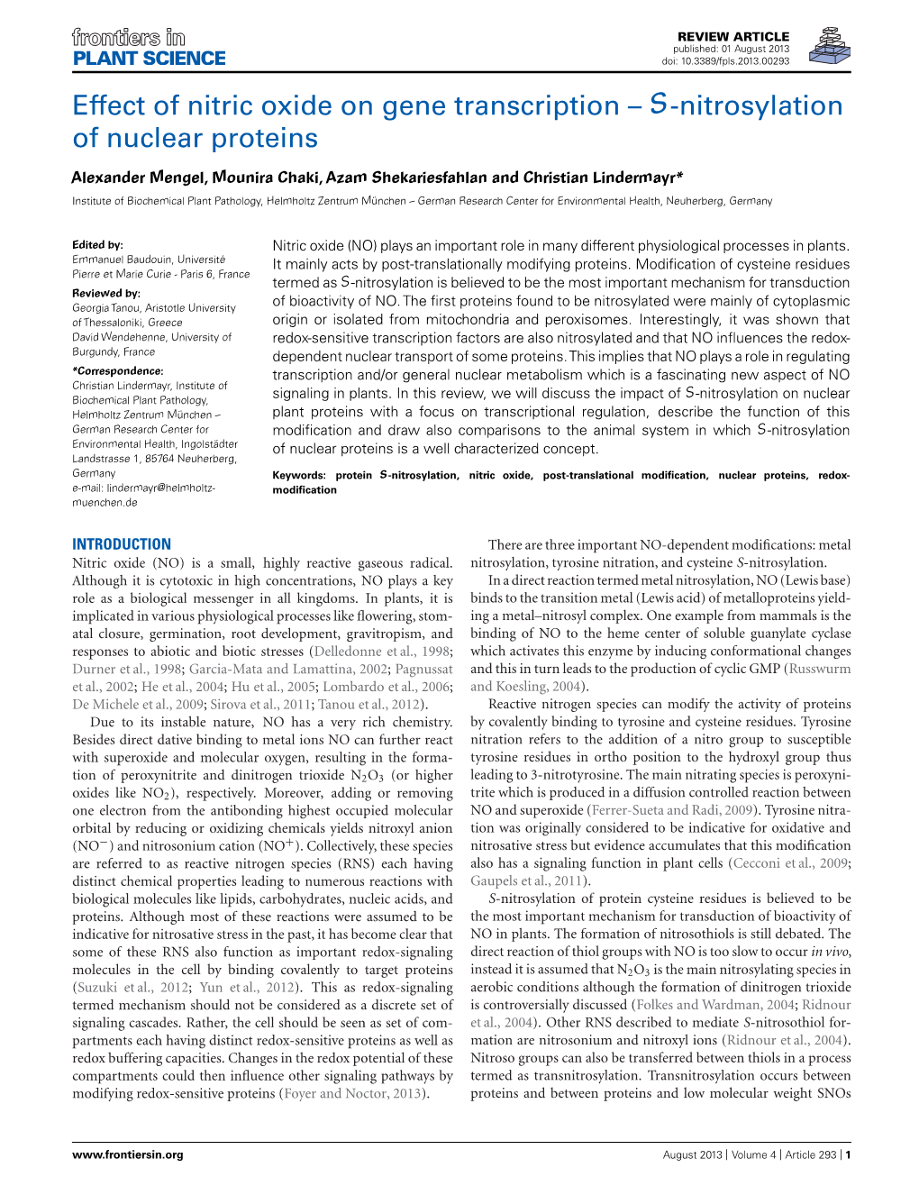 Effect of Nitric Oxide on Gene Transcription – S-Nitrosylation of Nuclear Proteins