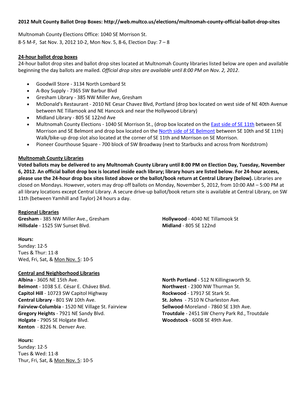 2012 Mult County Ballot Drop Boxes