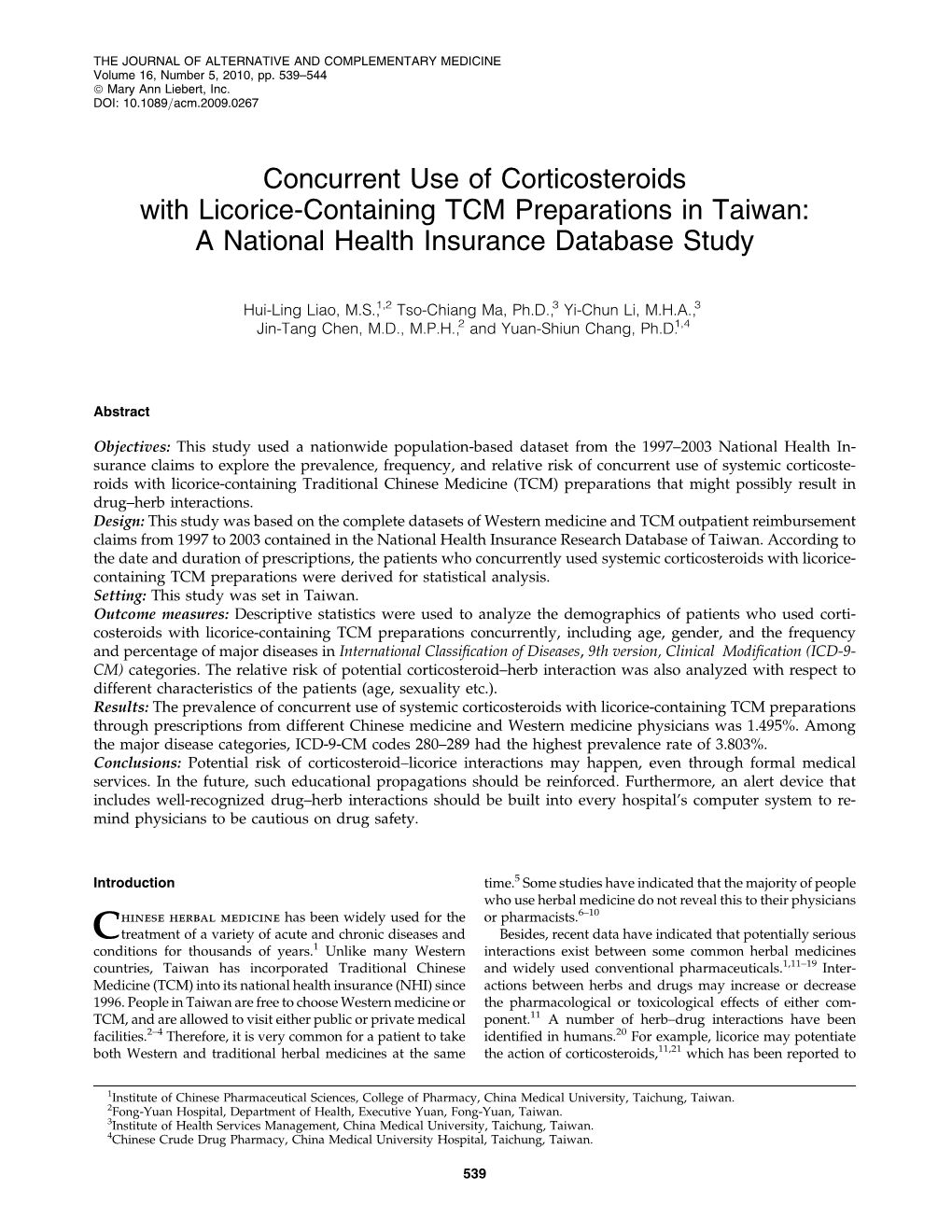 Concurrent Use of Corticosteroids with Licorice-Containing TCM Preparations in Taiwan: a National Health Insurance Database Study