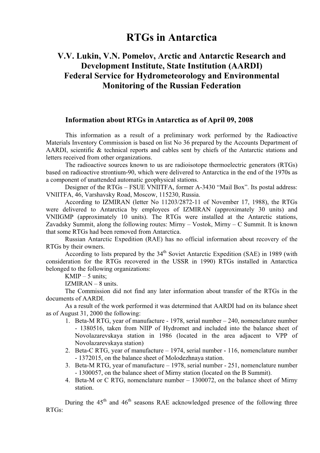 Rtgs in Antarctica