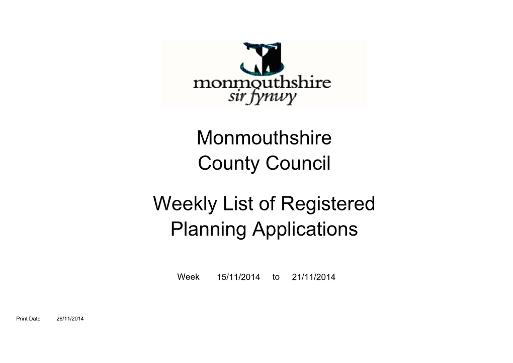 Monmouthshire County Council Weekly List of Registered Planning