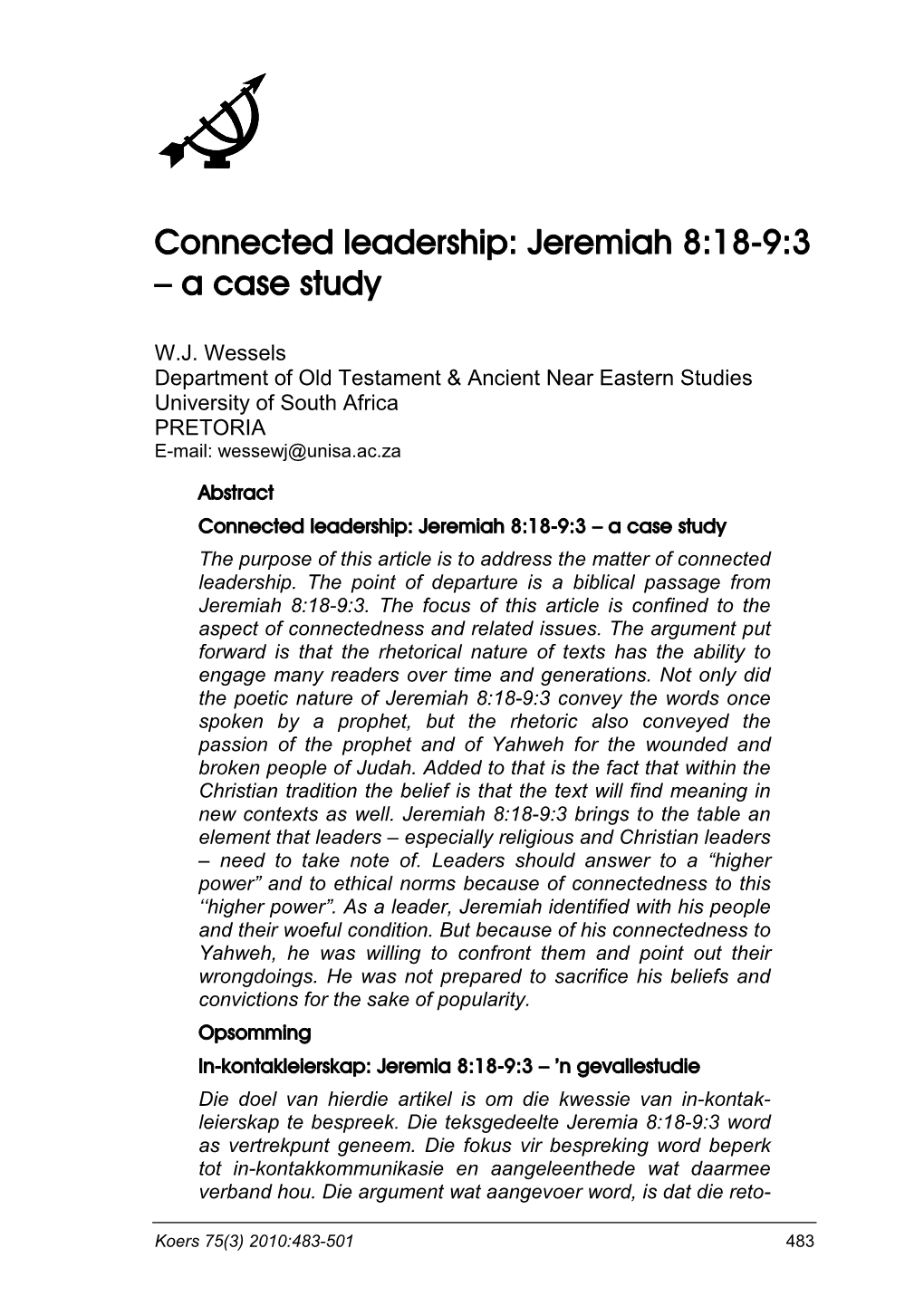 Connected Leadership: Jeremiah 8:18-9:3 – a Case Study