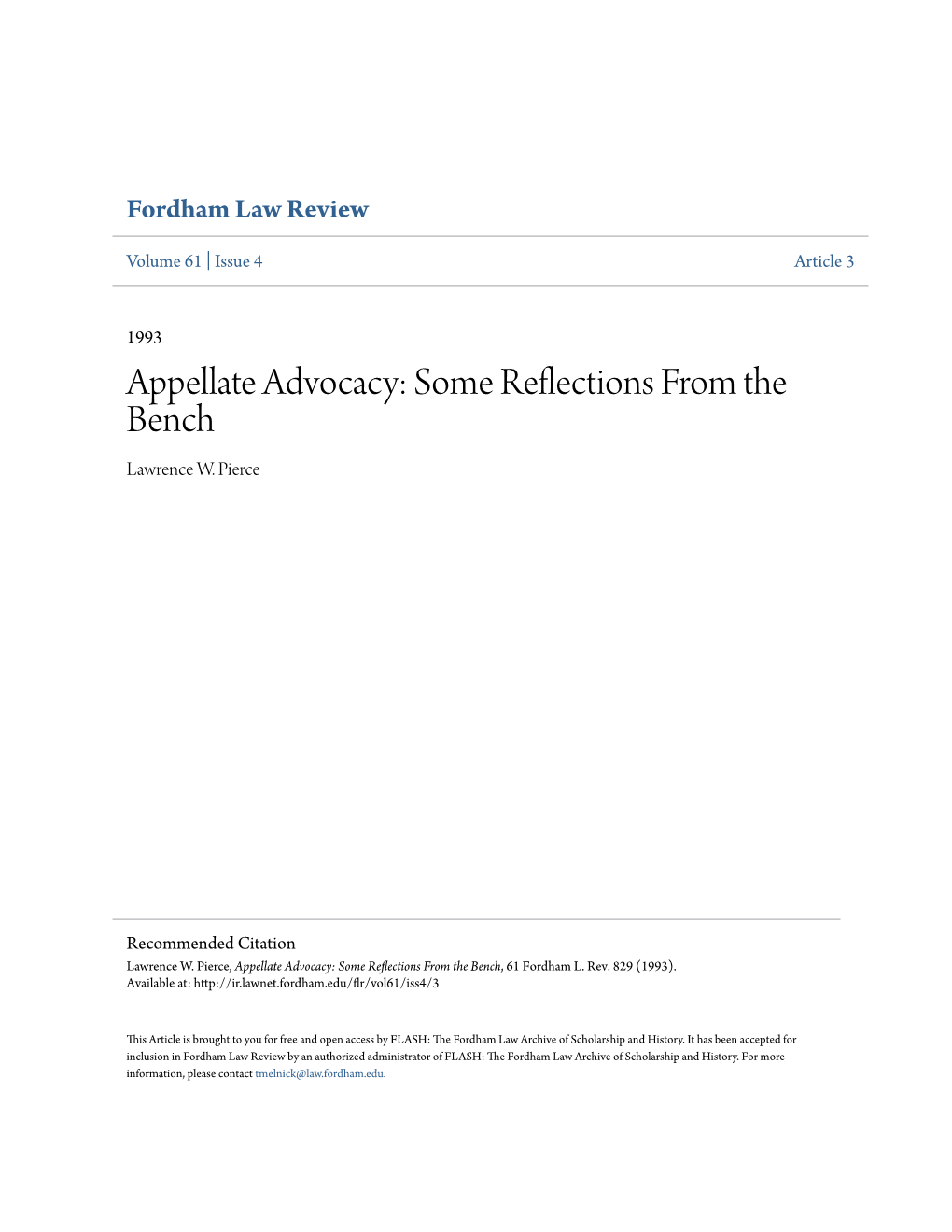 Appellate Advocacy: Some Reflections from the Bench Lawrence W