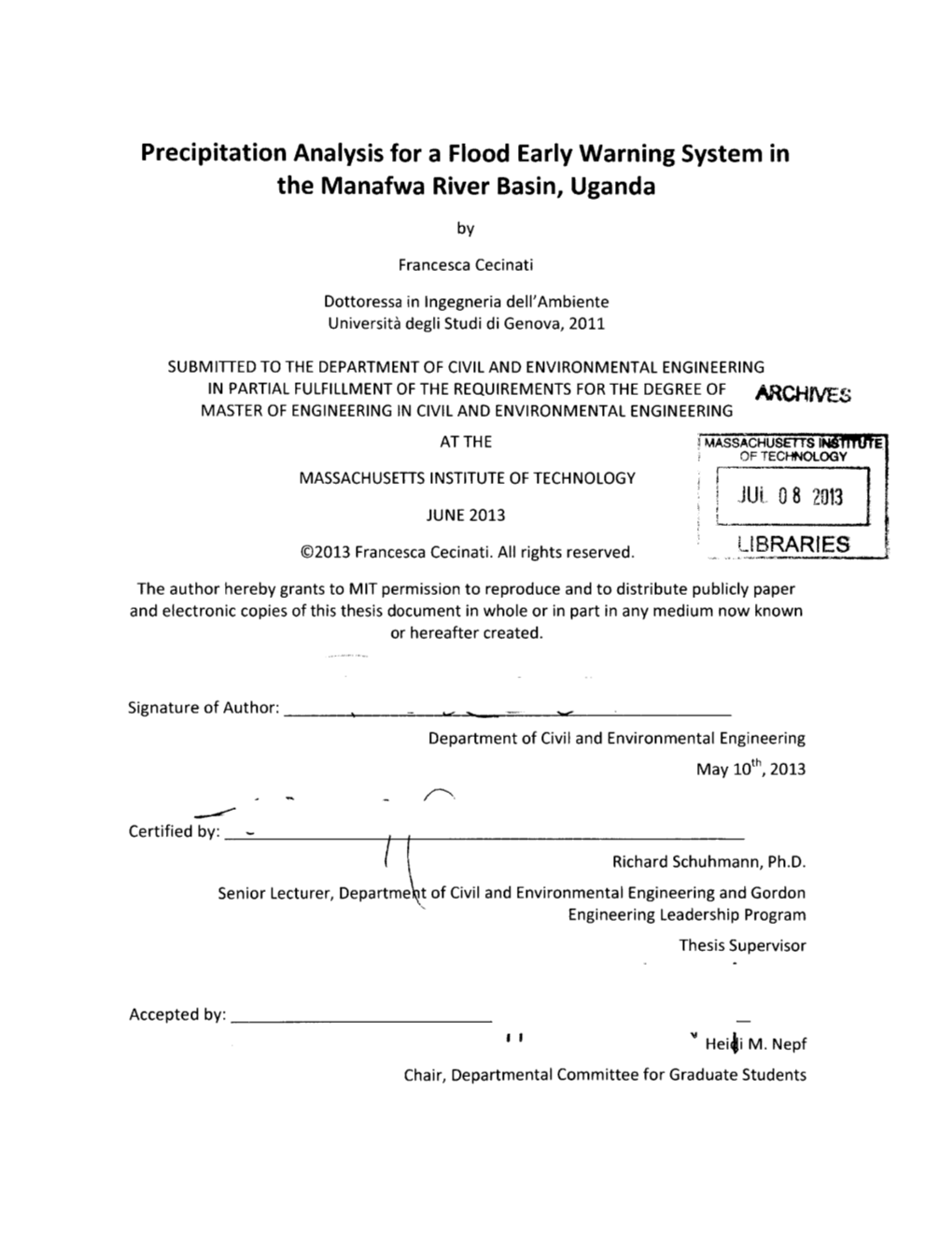 Precipitation Analysis for a Flood Early Warning System in the Manafwa River Basin, Uganda