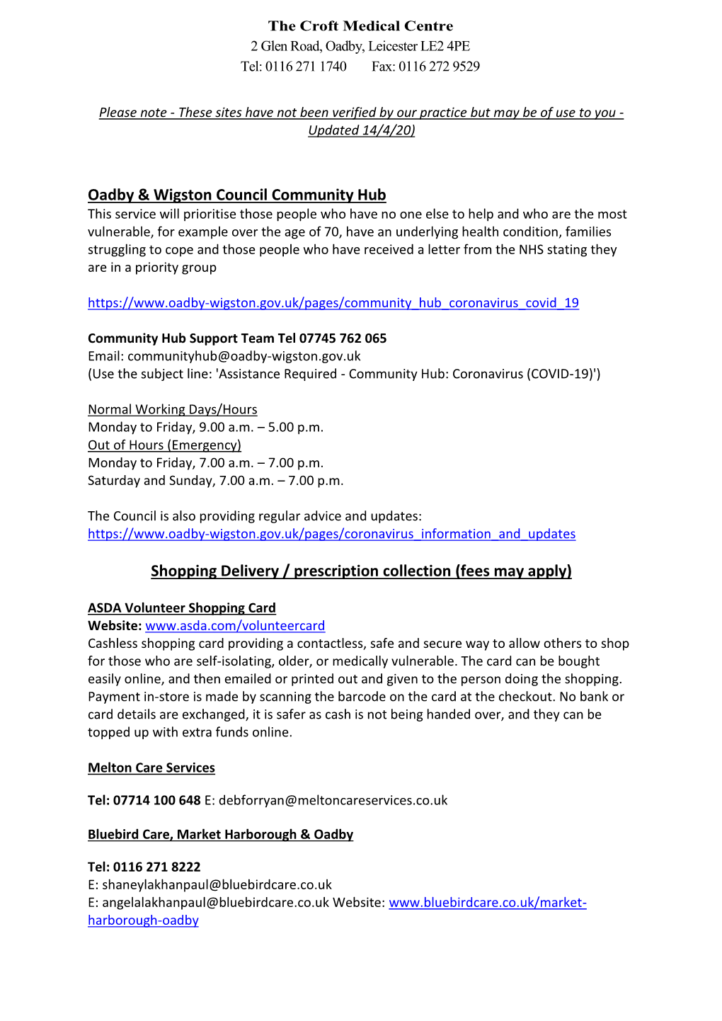 Oadby & Wigston Council Community Hub Shopping Delivery