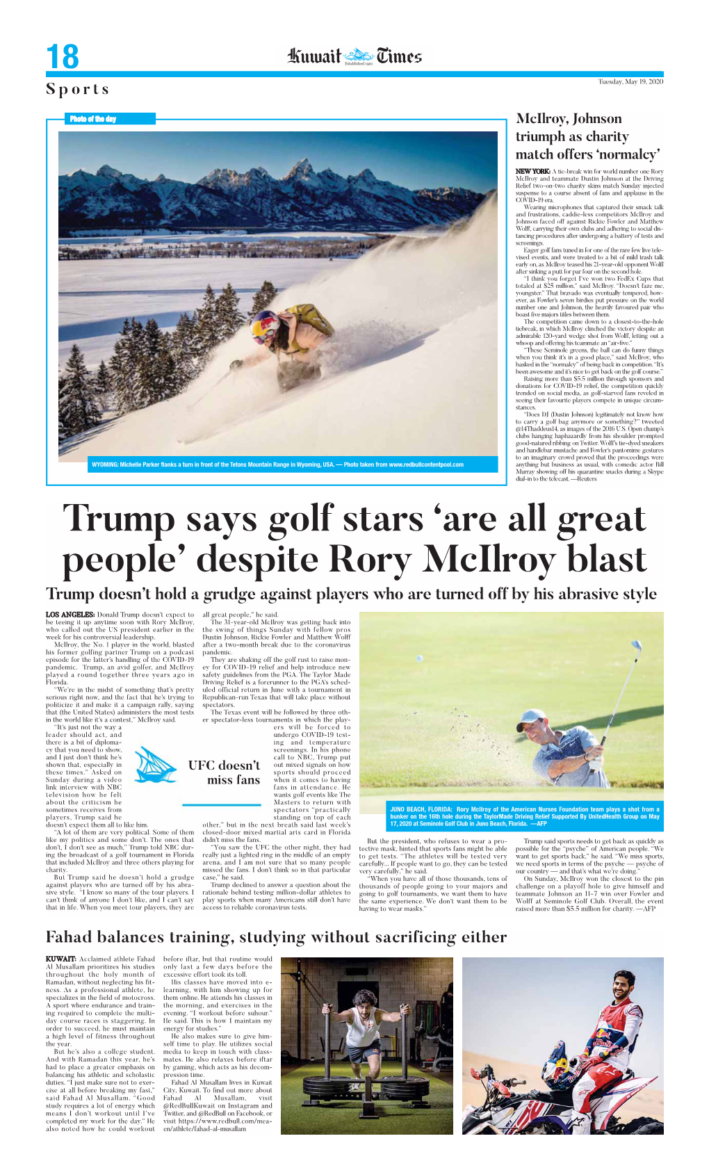 Trump Says Golf Stars 'Are All Great People' Despite Rory Mcilroy Blast