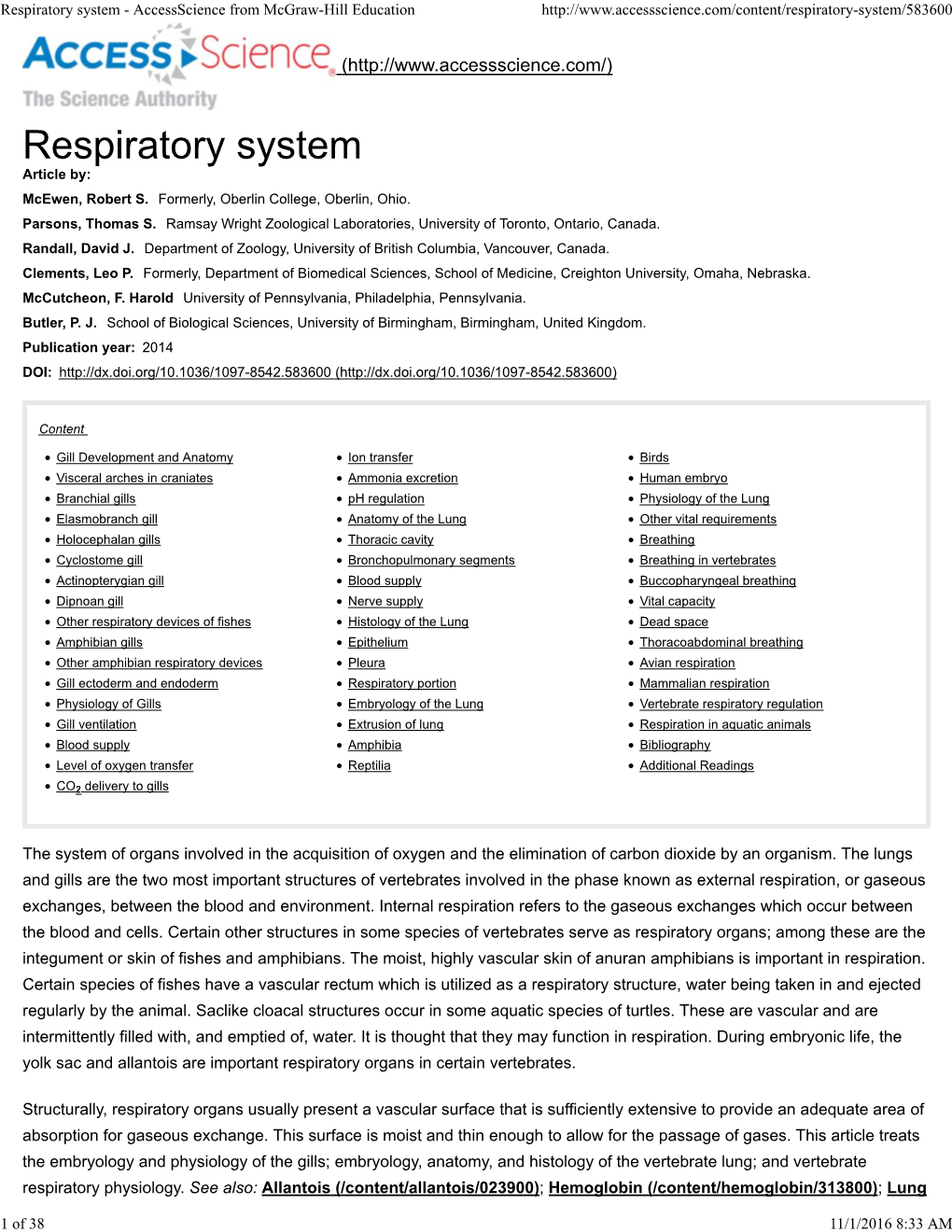 Respiratory System - Accessscience from Mcgraw-Hill Education