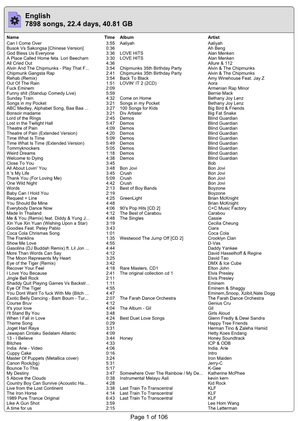 English 7898 Songs, 22.4 Days, 40.81 GB -.:: GEOCITIES.Ws