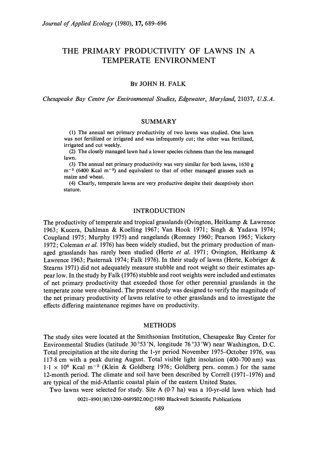 The Primary Productivity of Lawns in a Temperate Environment