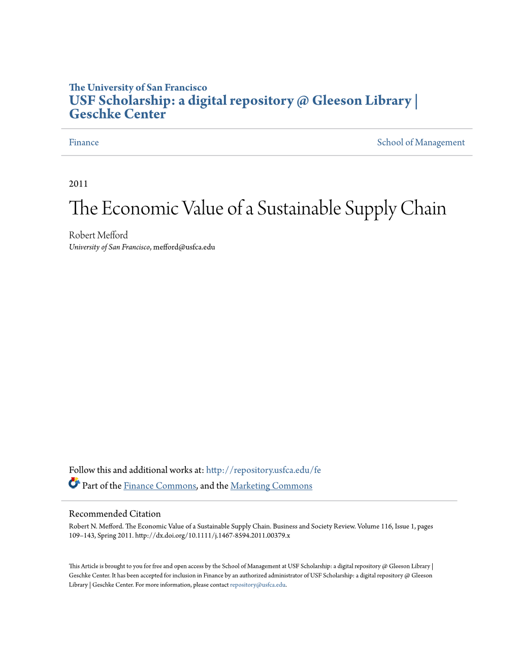 The Economic Value of a Sustainable Supply Chain