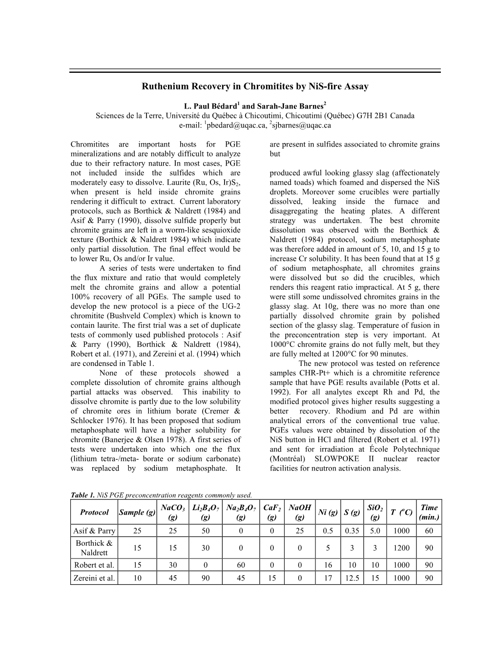 Ruthenium Recovery in Chromitites by Nis-Fire Assay