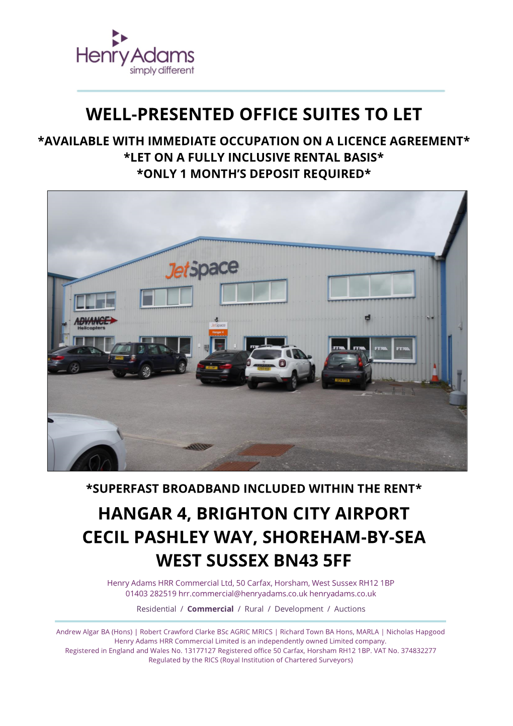 Well-Presented Office Suites to Let Hangar 4, Brighton City Airport Cecil Pashley Way, Shoreham-By-Sea West Sussex Bn43