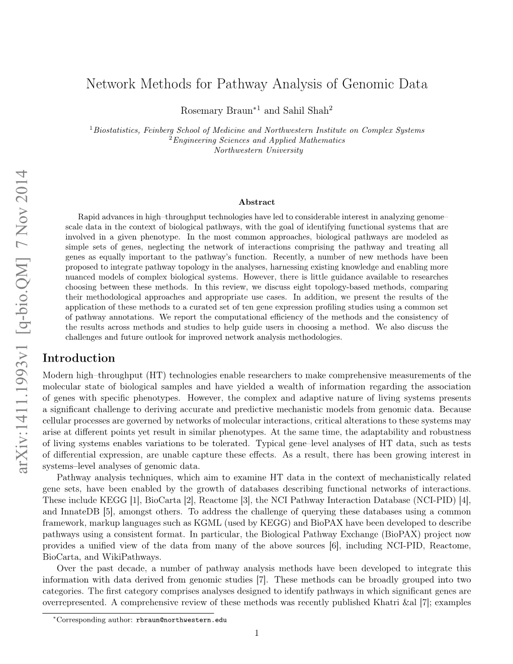 Network Methods for Pathway Analysis of Genomic Data