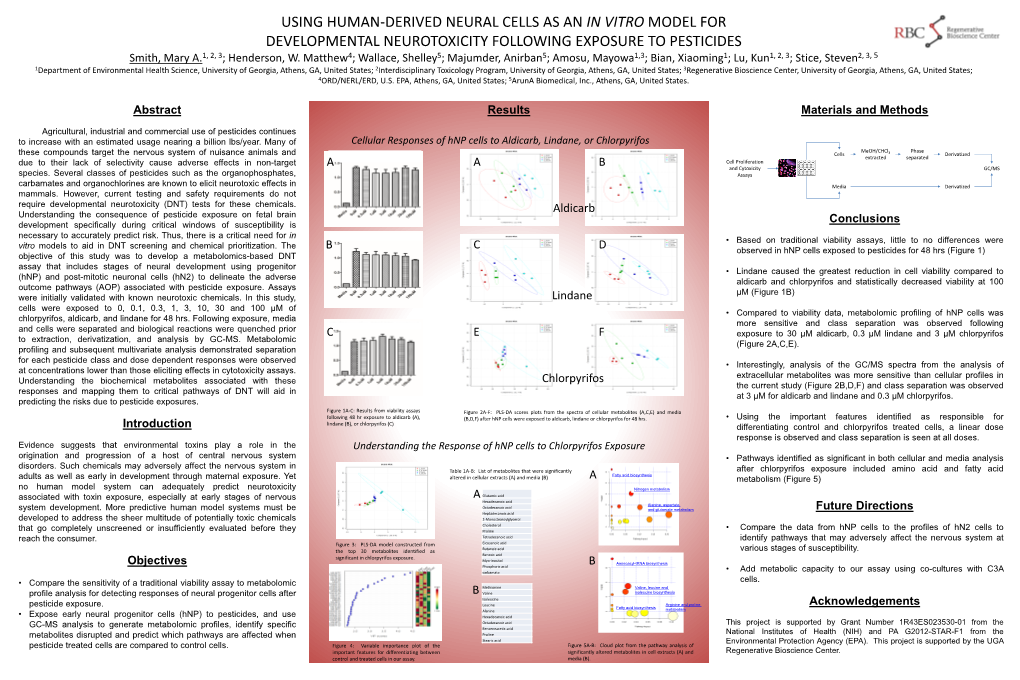 USING HUMAN-DERIVED NEURAL CELLS AS an in VITRO MODEL for DEVELOPMENTAL NEUROTOXICITY FOLLOWING EXPOSURE to PESTICIDES Smith, Mary A.1, 2, 3; Henderson, W