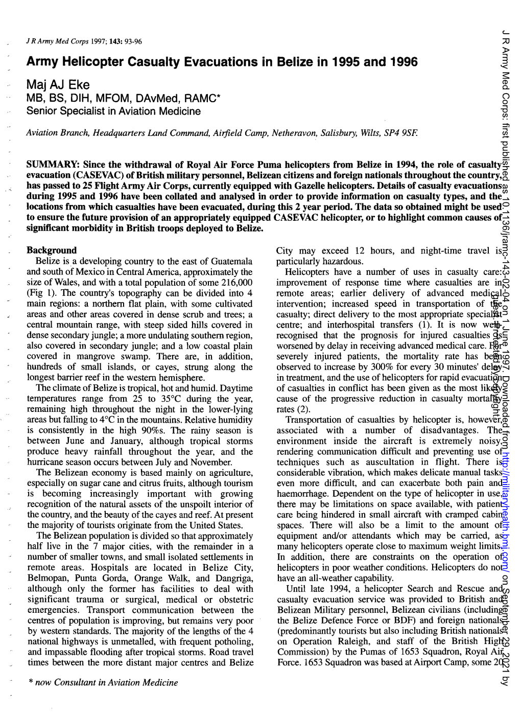 AJ Eke. Army Helicopter Casualty Evacuations in Belize in 1995 And