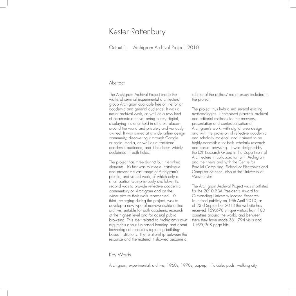 Kester Rattenbury – Archigram Archival Project
