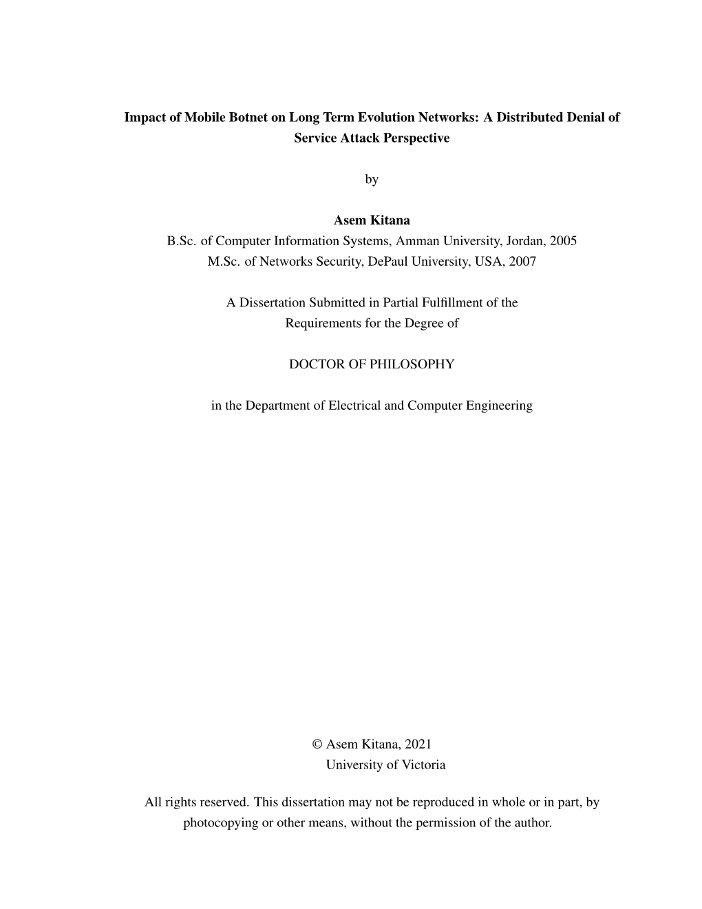 Impact of Mobile Botnet on Long Term Evolution Networks: a Distributed Denial of Service Attack Perspective