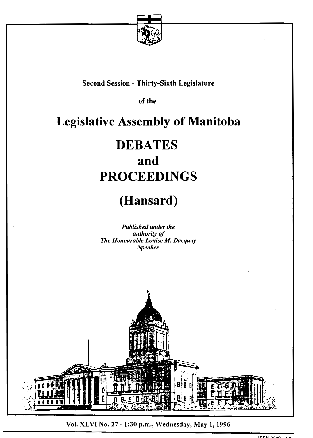 Legislative Assembly of Manitoba DEBATES and PROCEEDINGS