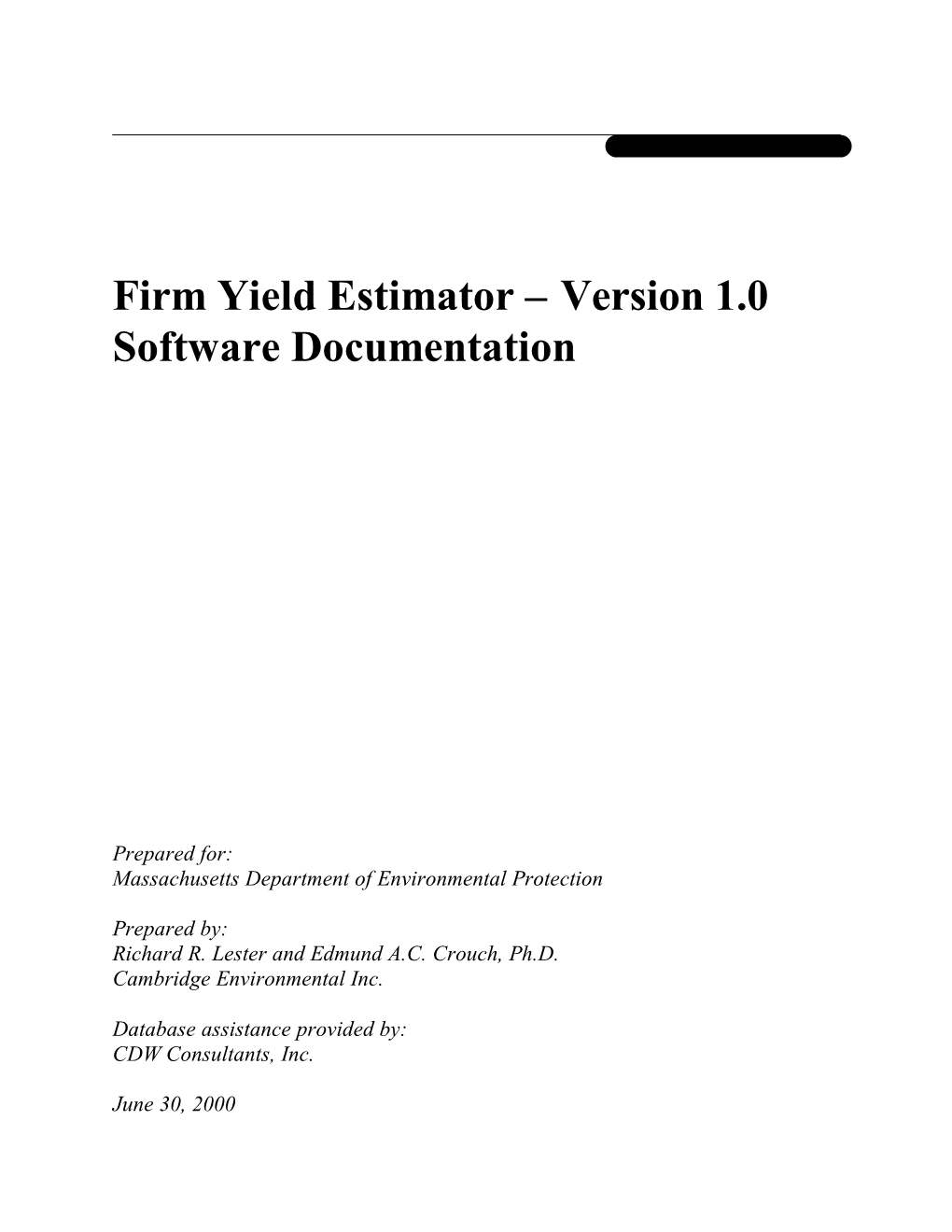 Firm Yield Estimator – Version 1.0 Software Documentation