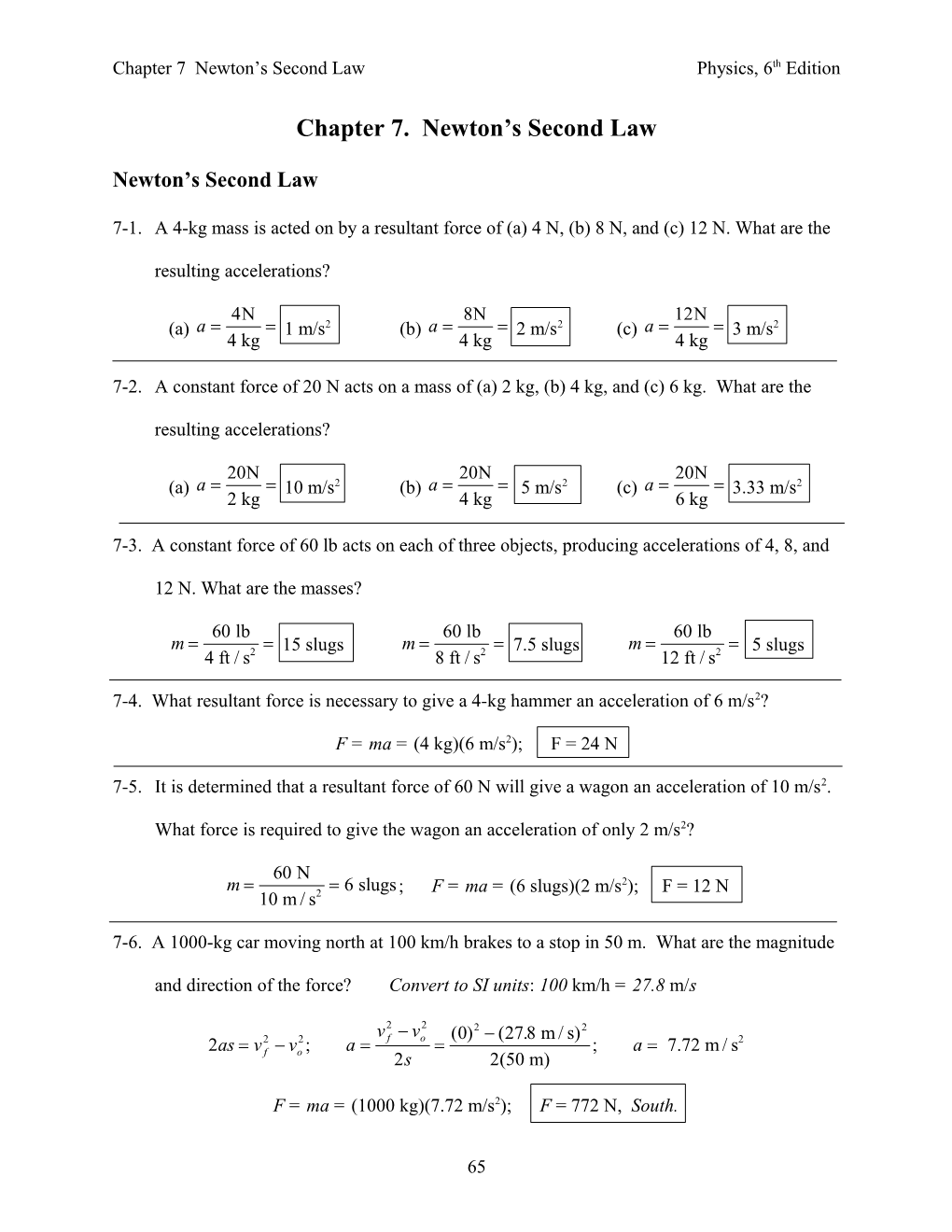 Chapter 7 Newton S Second Law Physics, 6Th Edition