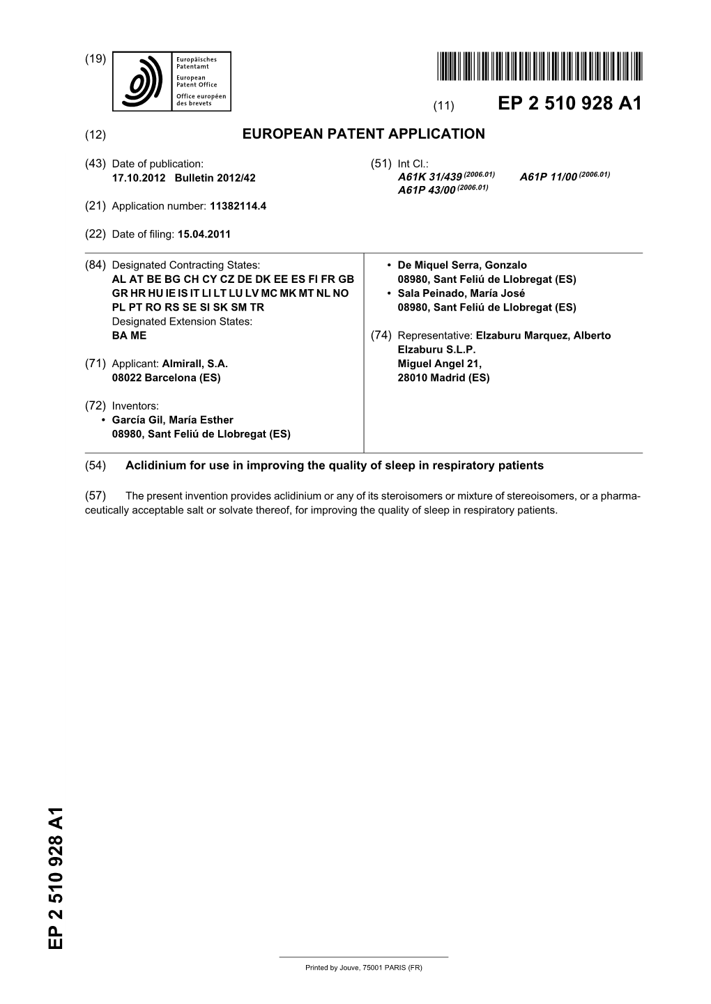 Aclidinium for Use in Improving the Quality of Sleep in Respiratory Patients