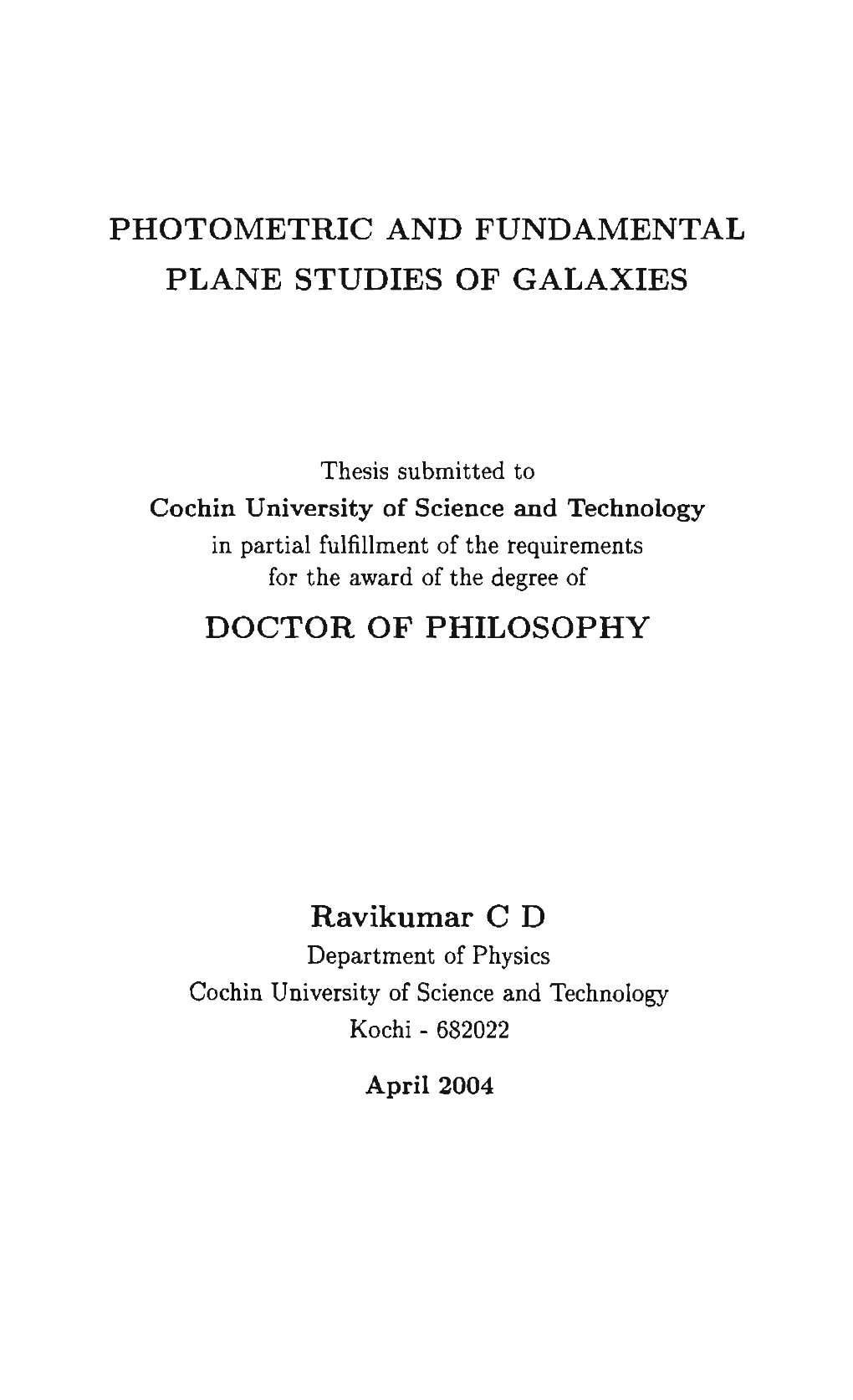 Photometric and Fundamental Plane Studies of Galaxies