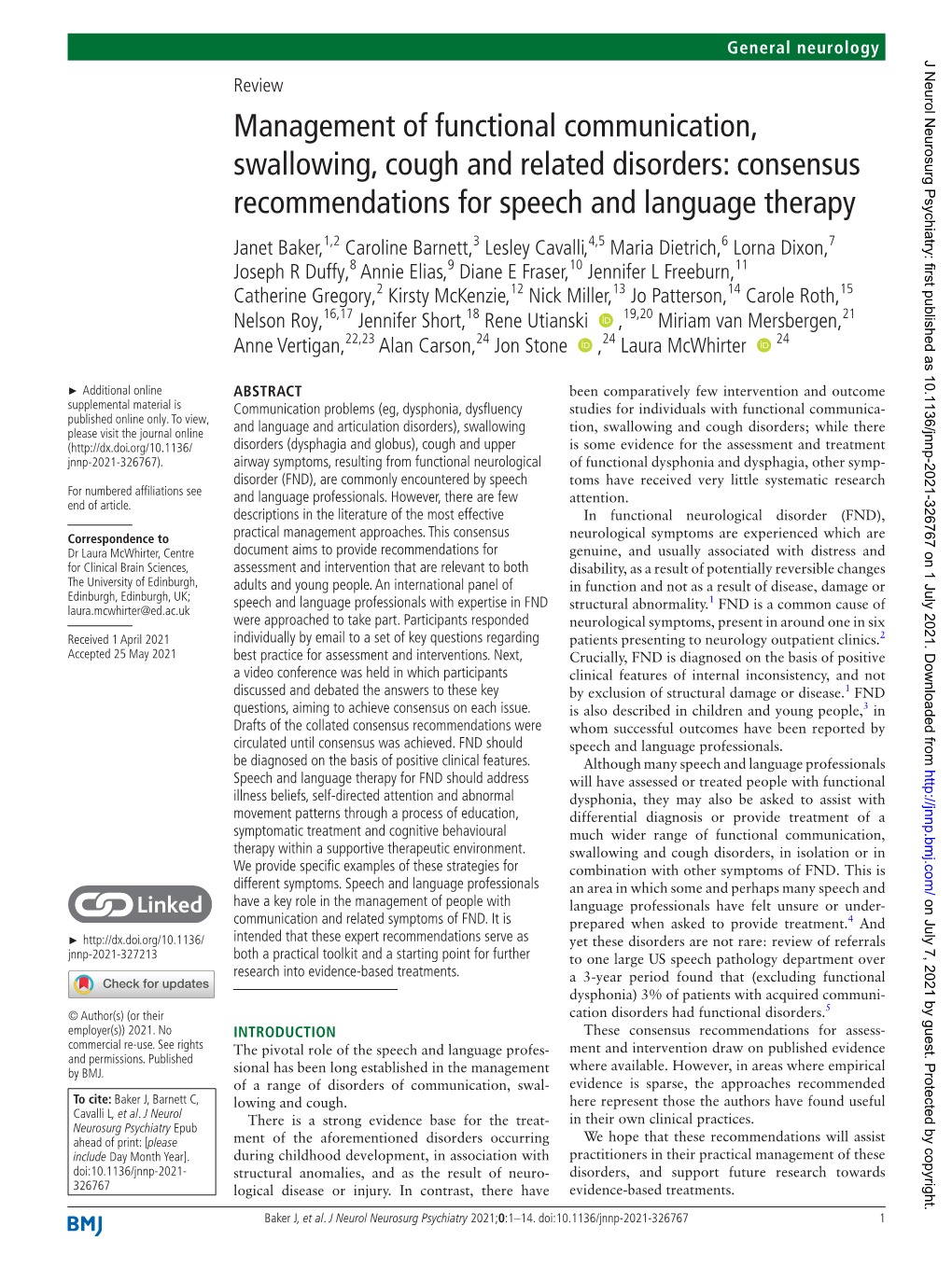 Management of Functional Communication, Swallowing, Cough