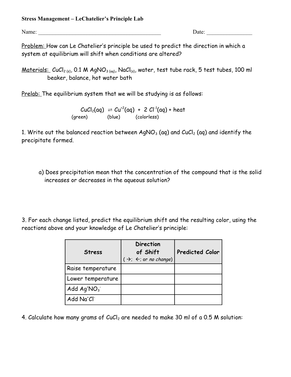 Stress Management Lechatelier S Principle Lab