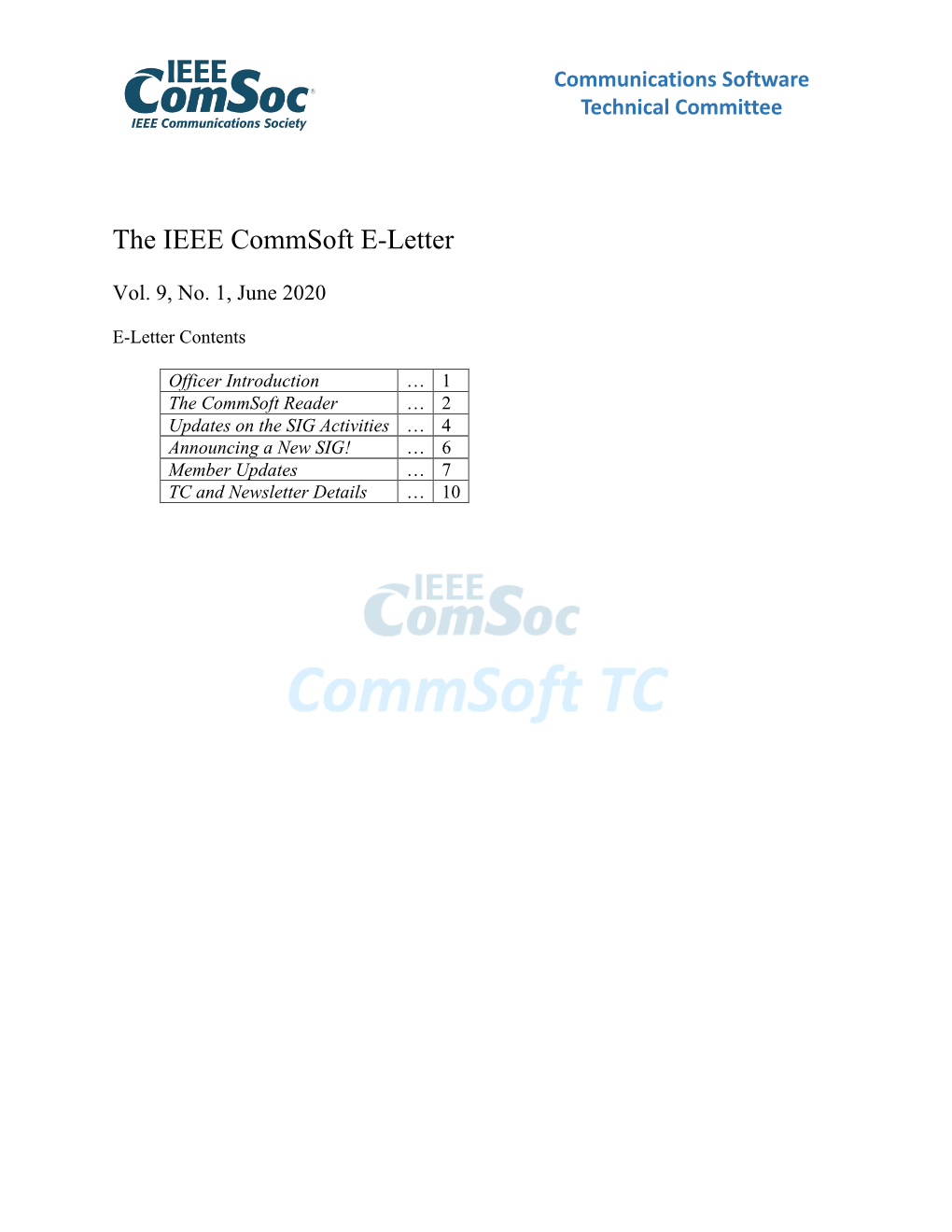 The IEEE Commsoft E-Letter
