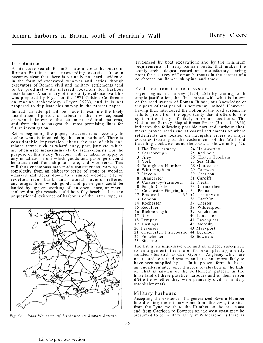 Roman Harbours in Britain South of Hadrian's Wall Henry Cleere