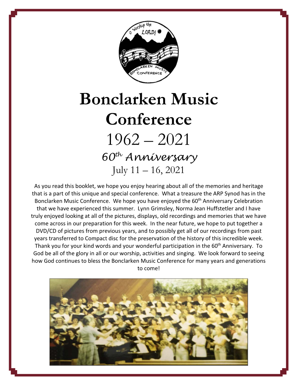 Bonclarken Music Conference 1962 – 2021 Bonclarken60th Anniversarymusic Conference 1962 – 2021 60Th Anniversary