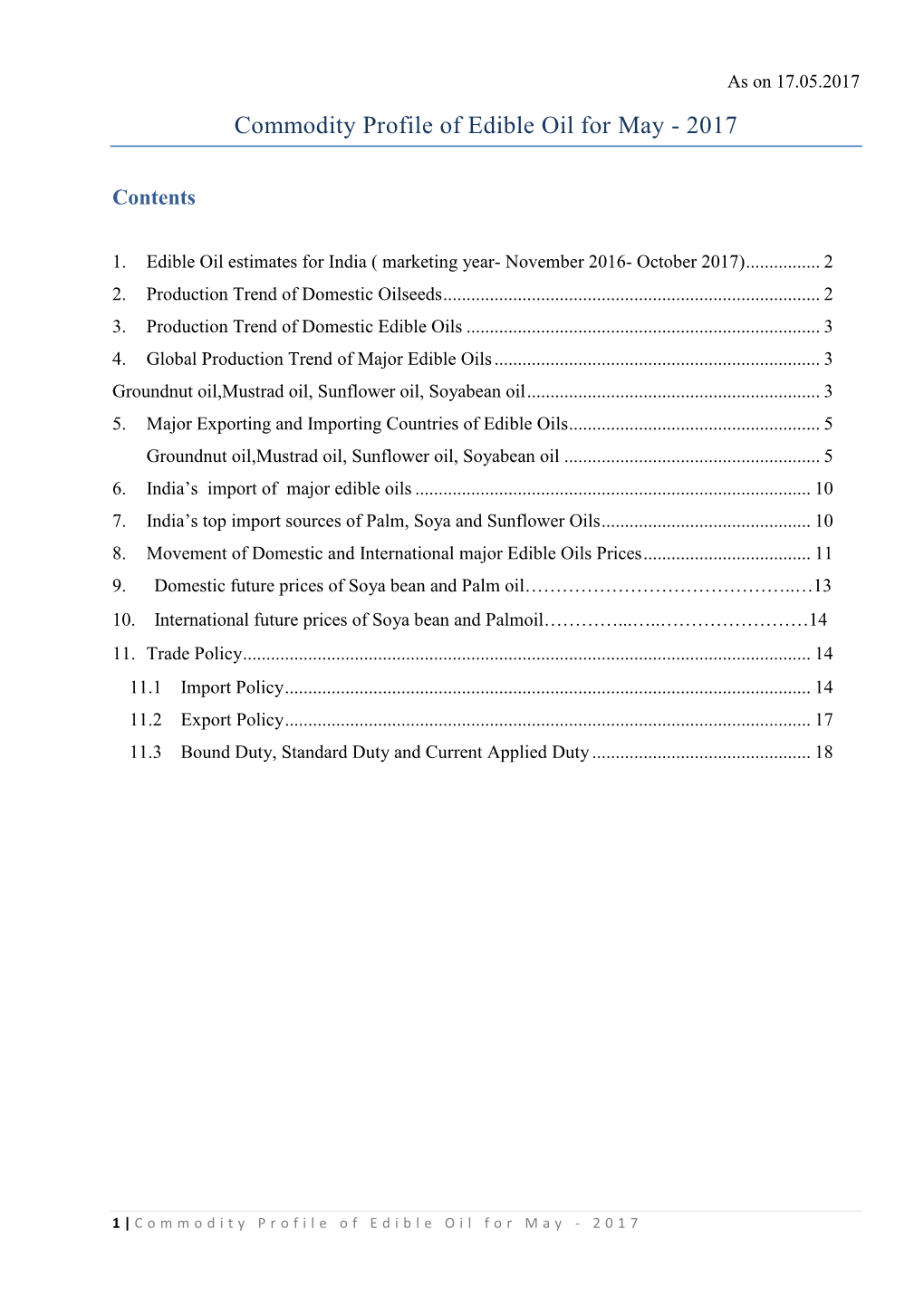 Commodity Profile of Edible Oil for May - 2017