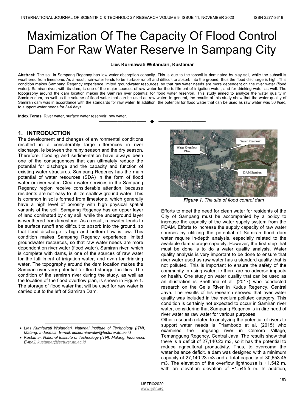 Maximization of the Capacity of Flood Control Dam for Raw Water Reserve in Sampang City