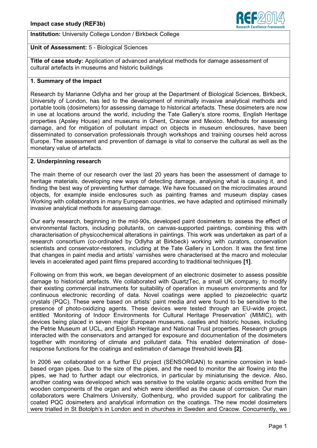 Advanced Analytical Methods for Damage Assessment of Cultural Artefacts in Museums and Historic Buildings